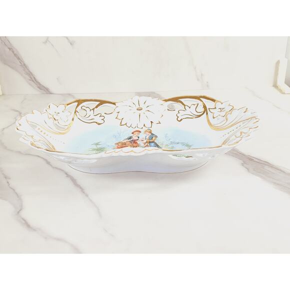 Rococo Style Couple Portrait Articulated Serving Bowl 12" Porcelain 1950-1970 - Picture 4 of 15